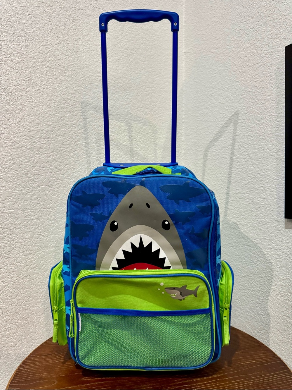 Kids Shark Rolling Backpack - Stephen Joseph - Blue & Lime Green